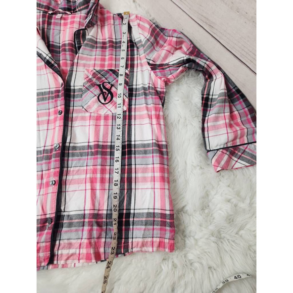 Victorias Secret Womens Lounge Shirt Pink Multicolor Plaid Collared Cotton M - Picture 4 of 6